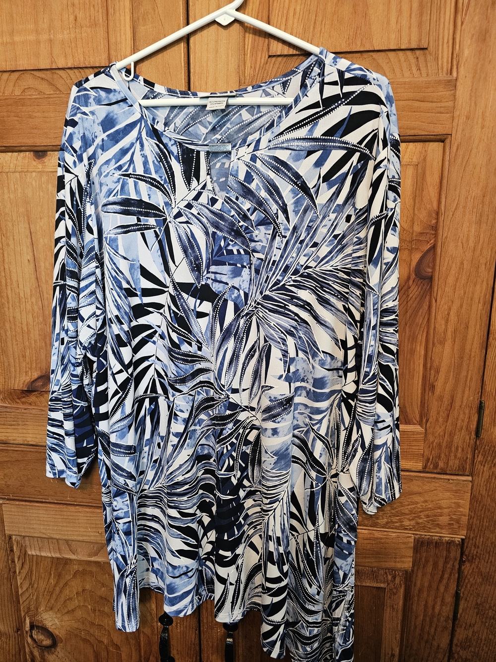 Catherines Blue & White Tropical Print Tunic Top 3x